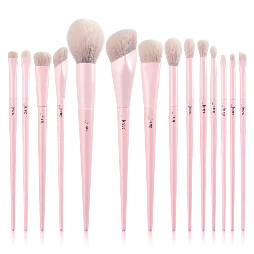 Crystal Pink Makeup Brushes Set Premium Vegan Set 14pcs - Jessup  Beauty